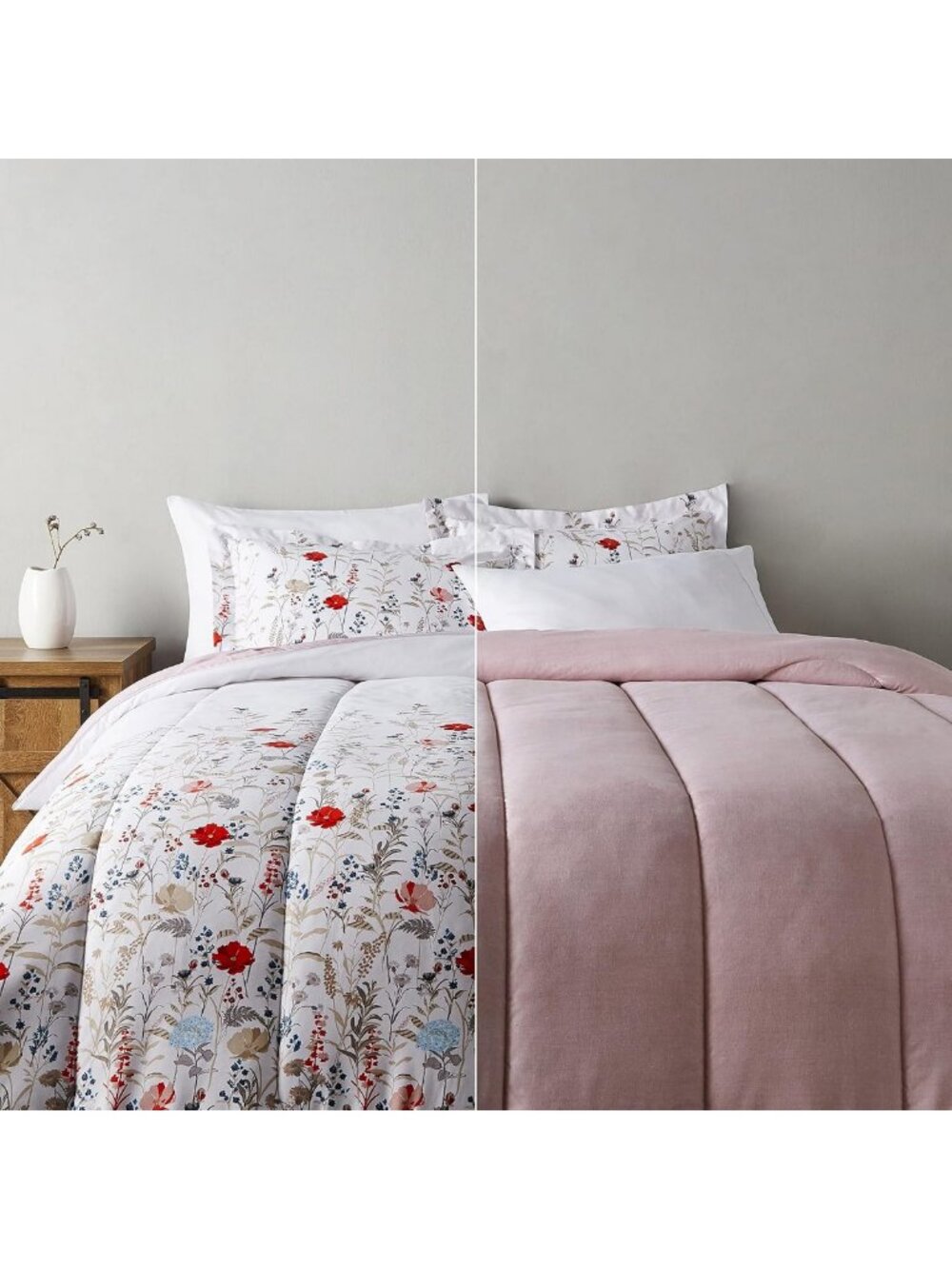Ultra-Soft Lightweight Reversible 3-Piece Bedding Comforter Set, Pink Floral
